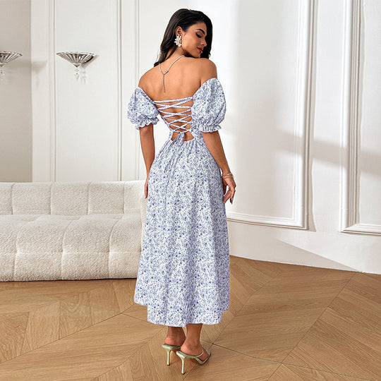Damen Off-Shoulder Maxikleid mit voluminösen Puffärmeln EB