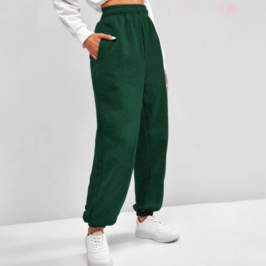 Damen nan hochgeschnittene Relax-Fit Jogginghose mit elastischem Bund, Seitentaschen und gerafften Beinbündchen EB