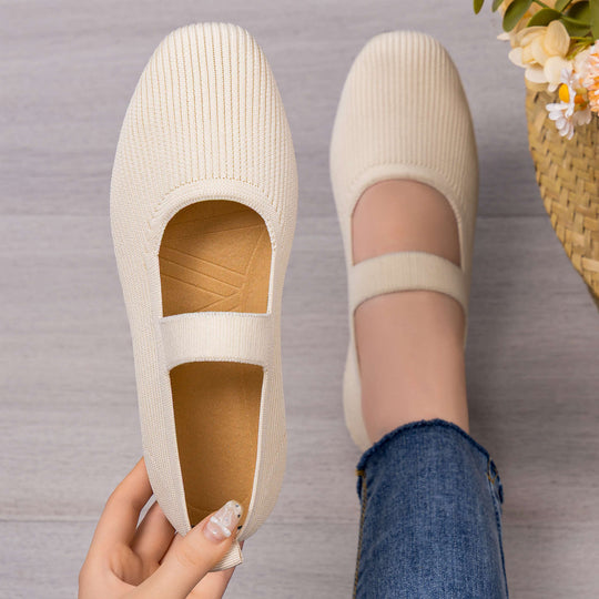 Damen Flexibele Strick Ballerinas mit verstellbarem Riemen EB