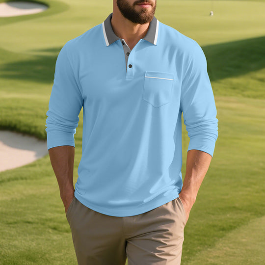 Herren Langarm Polo-Shirt aus atmungsaktivem Stoff mit modernem Kragen EB