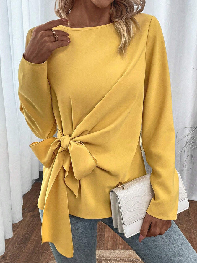 Damen Elegantes Blusenshirt mit seitlichem Knoten EB