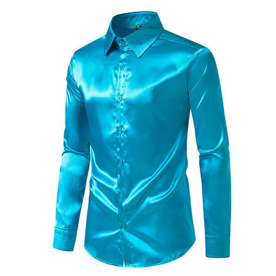 Herren Langarmhemd aus schimmerndem Satin mit eleganter Knopfleiste EB