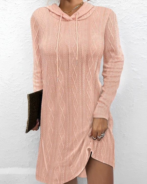 Damen Sweatkleid mit Kapuze und raffinierten Strickdetails EB
