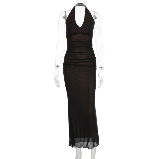 Damen Elegantes Maxikleid mit tiefem V-Ausschnitt und taillierendem Schnitt EB