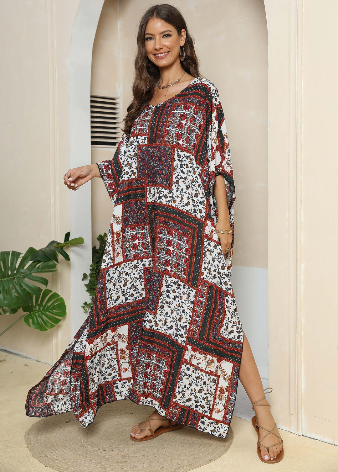 Damen lässiges Maxikleid im Patchwork-Design EB