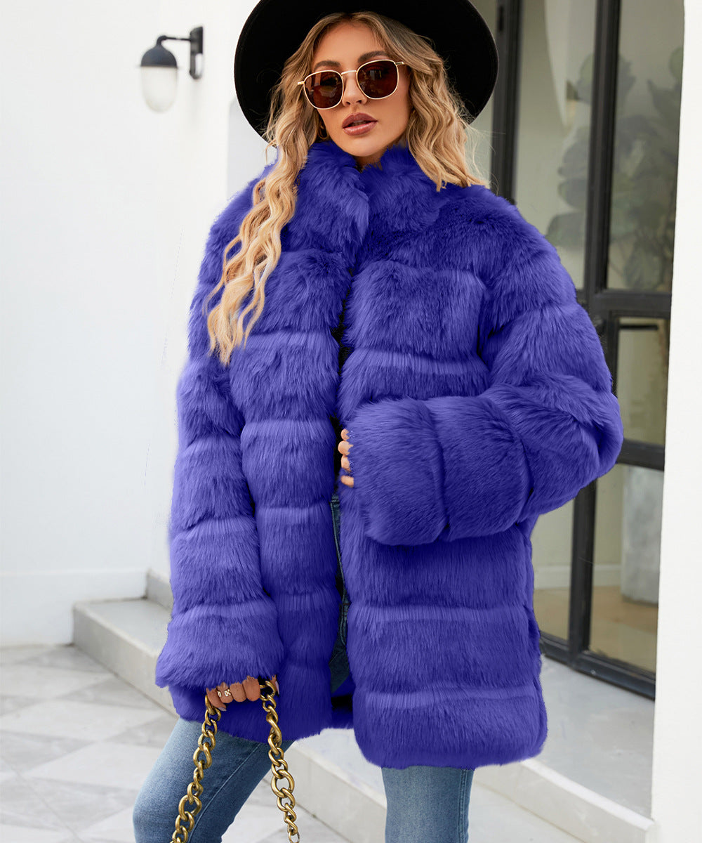 Damen Luxuriöse Kunstpelzjacke mit lockeren Ärmeln und voluminösem Schnitt EB