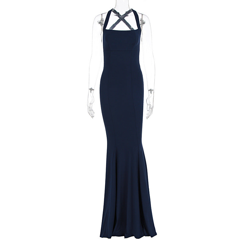 Damen Elegantes langen Kleid mit schulterfreien Trägern und leichtem Schimmer EB