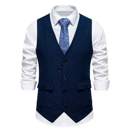 Herren elegante Weste im Herringbone-Design mit praktischen Taschen EB