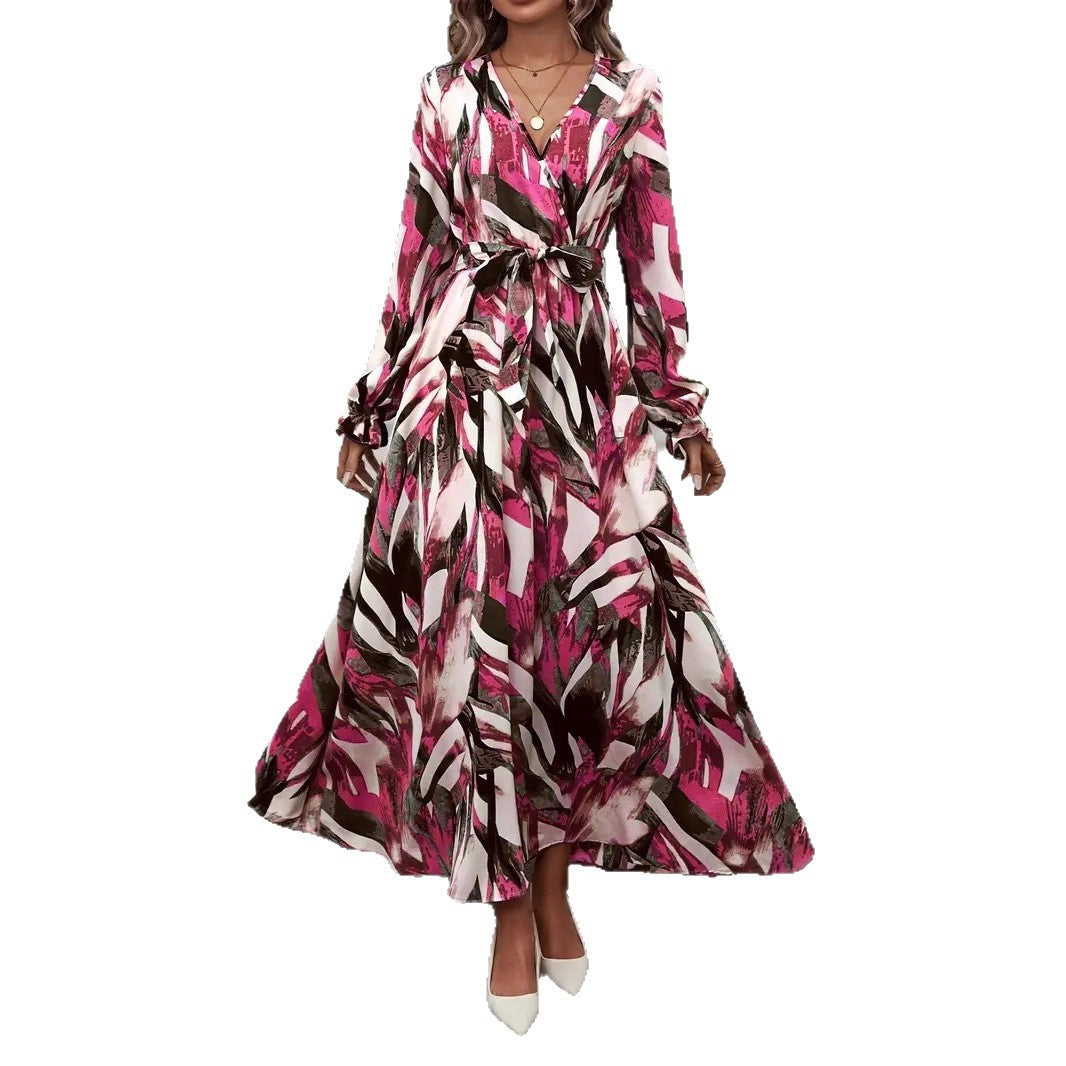 Damen Maxi-Kleid mit eleganter Taillierung und voluminösem Rock EB