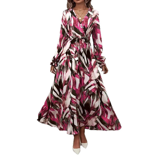 Damen Maxi-Kleid mit eleganter Taillierung und voluminösem Rock EB