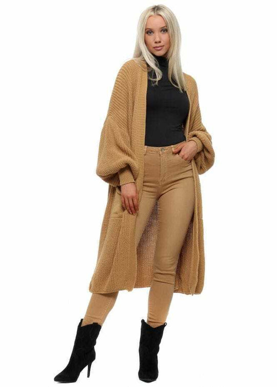 Damen Langer Strickmantel mit großzügigen Taschen EB
