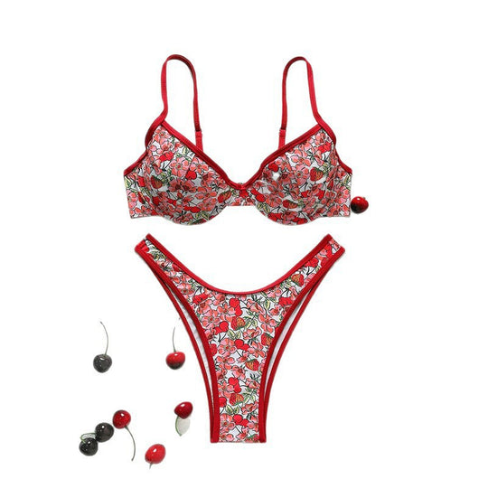 Damen Push-Up-Bikini mit floralen Mustern und verstellbaren Trägern EB