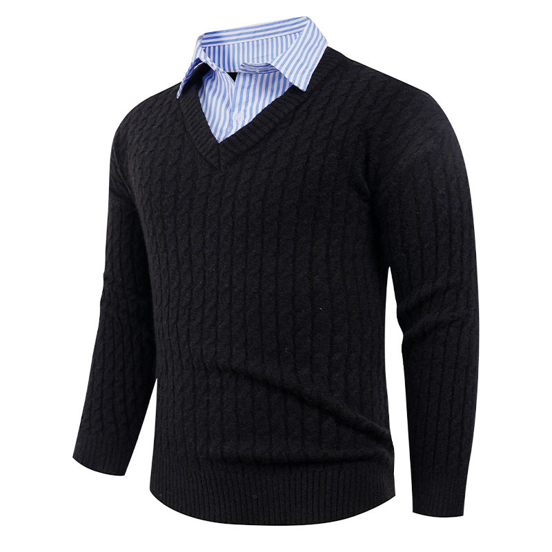 Herren Strickpullover mit Zopfmuster und V-Ausschnitt EB