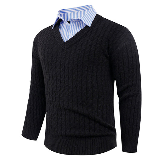 Herren Strickpullover mit Zopfmuster und V-Ausschnitt EB