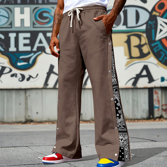 Herren Weite Snap-Trackhose mit Tunnelzug, seitlicher Bandana-Blende und Druckknopfleiste EB