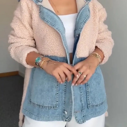 Damen Kuschelige Teddyjacke mit Reißverschluss und Kapuze EB