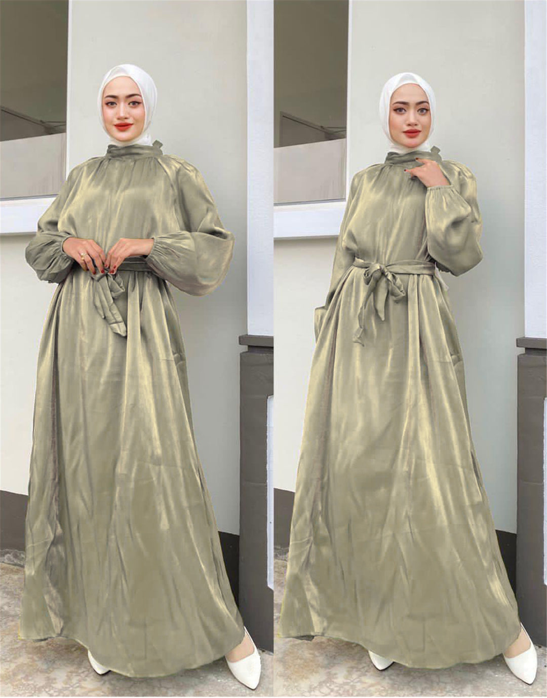 Damen Elegantes Langarmkleid mit Taillengürtel EB