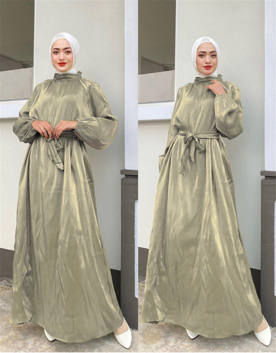 Damen Elegantes Langarmkleid mit Taillengürtel EB