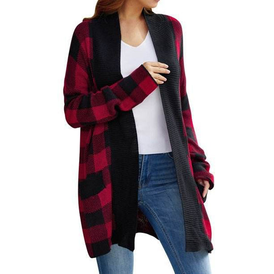 Damen Gemusterter Strickcardigan mit offenem Schnitt und langen Ärmeln EB