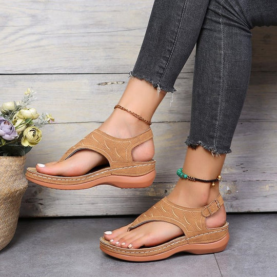Damen Komfortable Zehentrenner-Sandalen mit elegantem Riemendesign EB