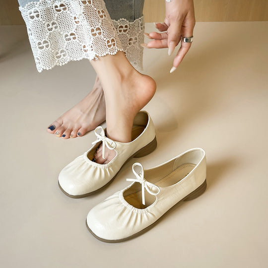 Damen Ballerinas mit elegantem Faltendesign und praktischem Schnürdetail EB