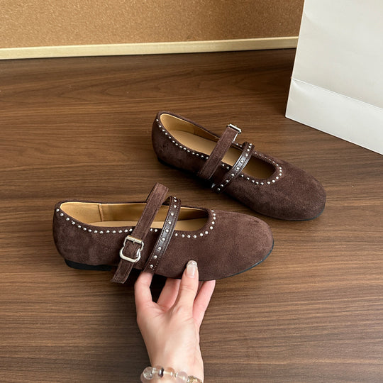 Damen Elegante Ballerinas mit dekorativen Schnallen und weichem Wildleder EB