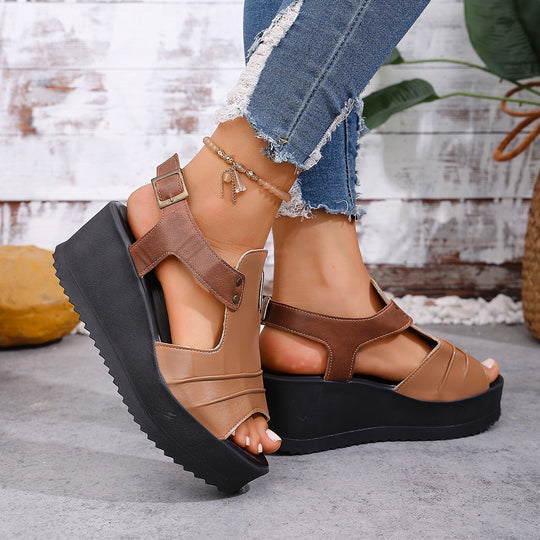 Damen Wedge-Sandalen mit öffnenden Riemen und komfortablem Fußbett EB