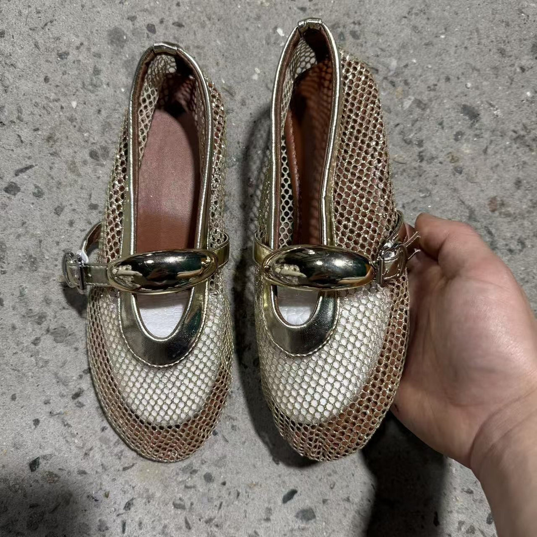 Damen elegante Netzschuhe mit goldenen Schnallen EB