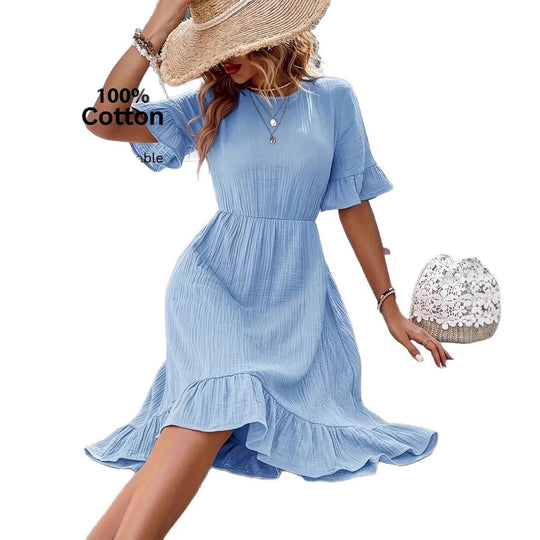 Damen Midi Kleid mit Volants und leichtem Gummizug EB