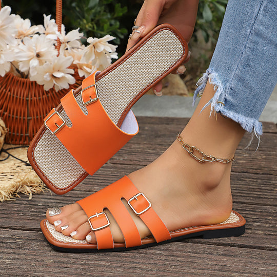 Damen Bequeme und stilvolle Slippers mit verstellbaren Riemchen und eleganten Schnallen EB