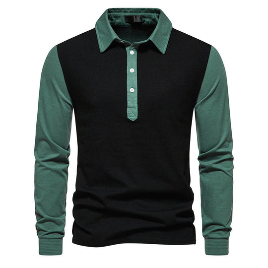 Herren Langarm-Henley-Shirt aus hochwertigem, atmungsaktivem Material mit Kontrastärmeln EB