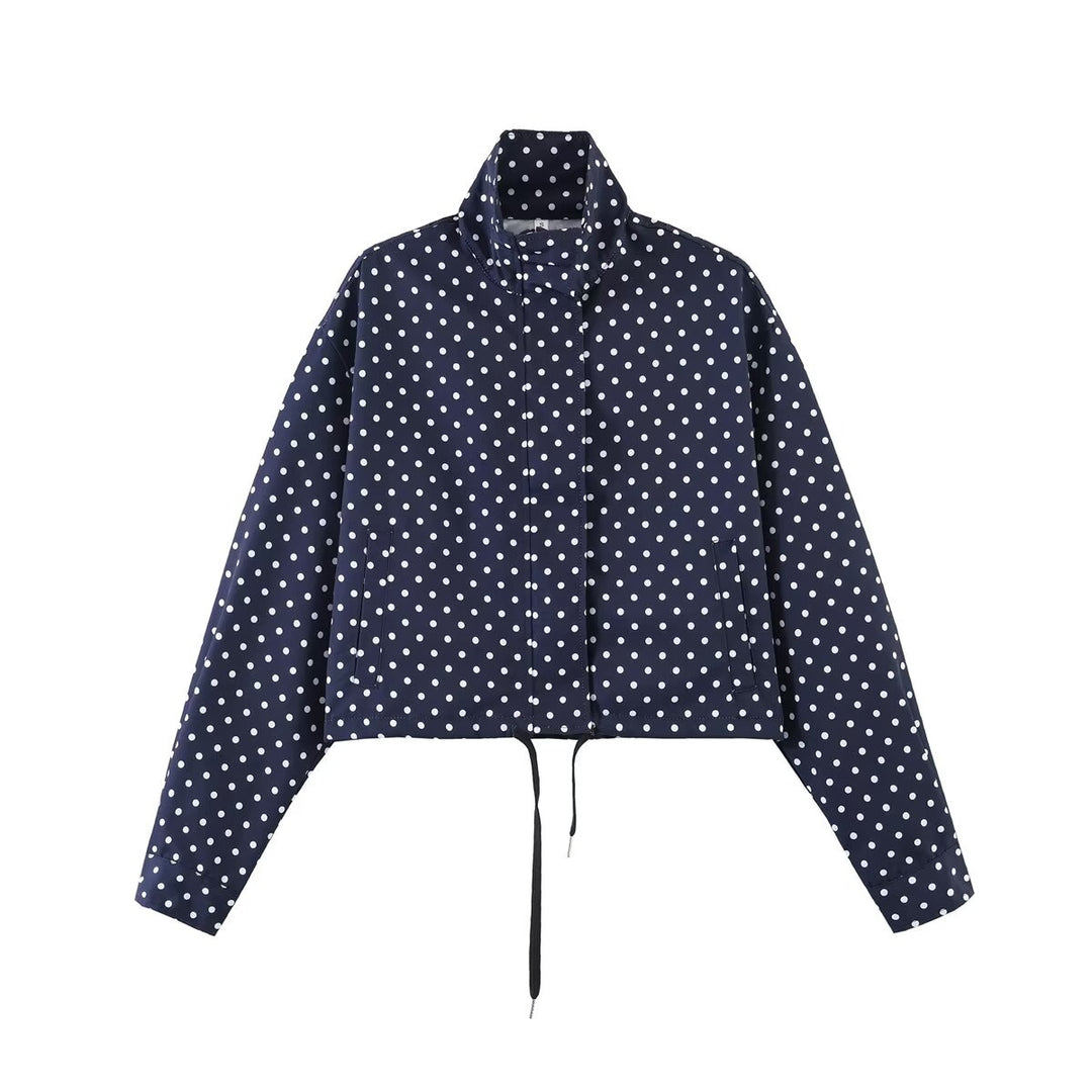 Damen nan kurz geschnittene Regenjacke mit Punktmuster und verstellbarem Kordelzug EB