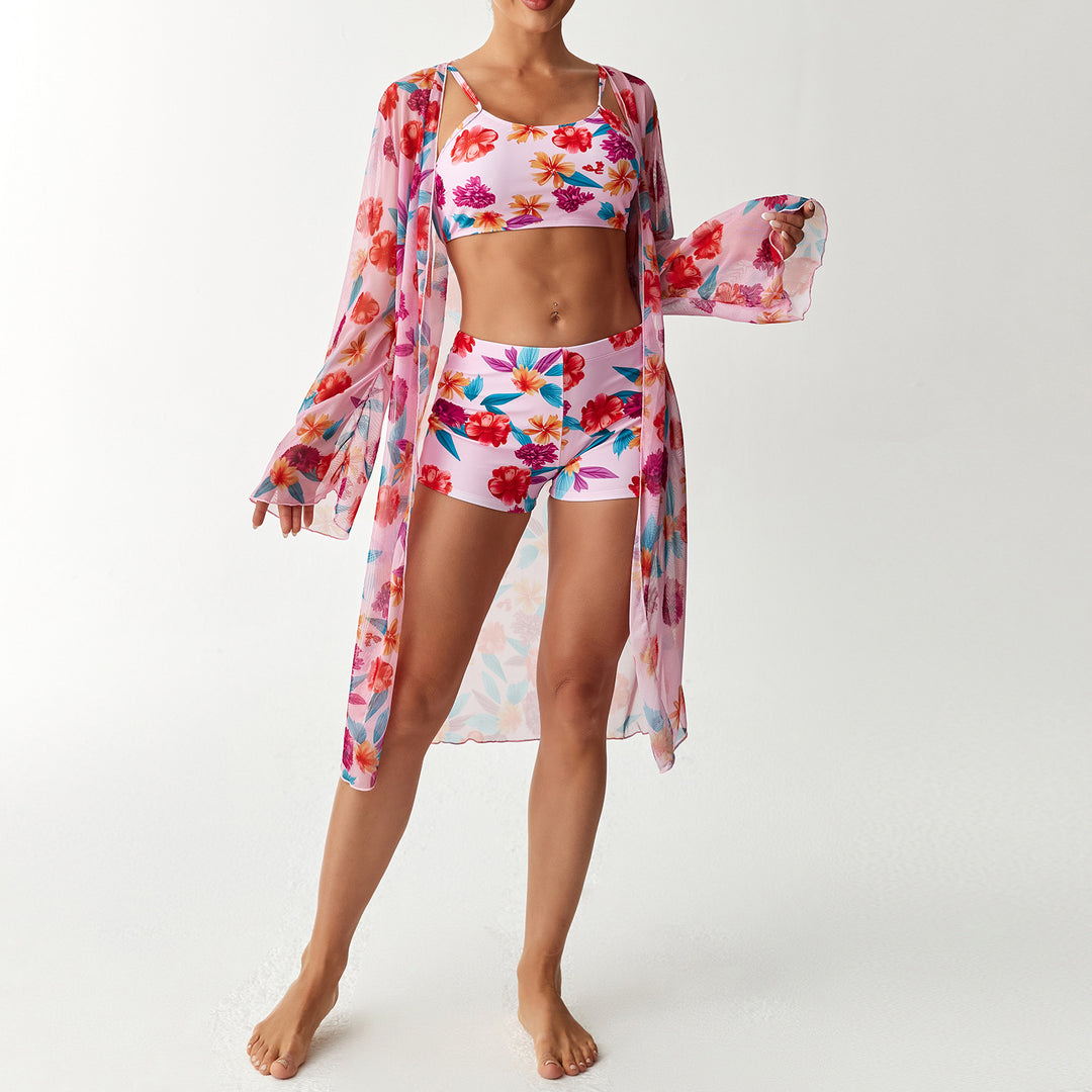 Damen Bikini-Set mit elegantem Crop-Top und durchscheinendem Strandkimono EB