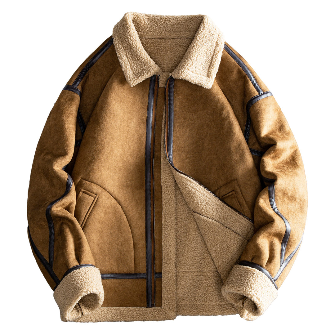 Men's  shearling-style lined suede-effect bomber jacket with leather-effect seam trim EB