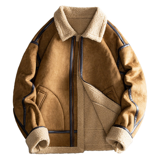 Men's  shearling-style lined suede-effect bomber jacket with leather-effect seam trim EB