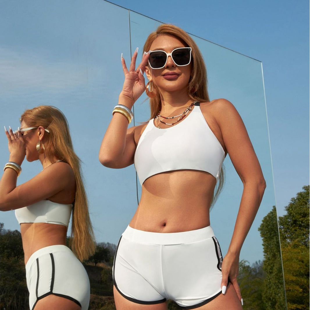 Damen Sportliches Bikini-Set mit hochgeschlossenem Top und bequemen Hosen EB