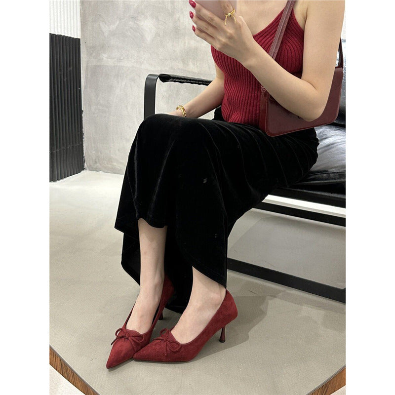 Damen spitze Pumps mit elegantem Schleifendetail EB