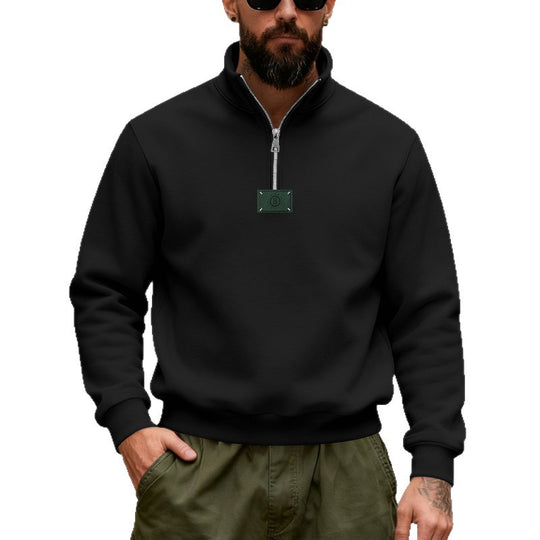 Herren nan hochgeschlossener Quarterzip-Sweatshirt aus schwerem Baumwollfleece mit Stehkragen EB