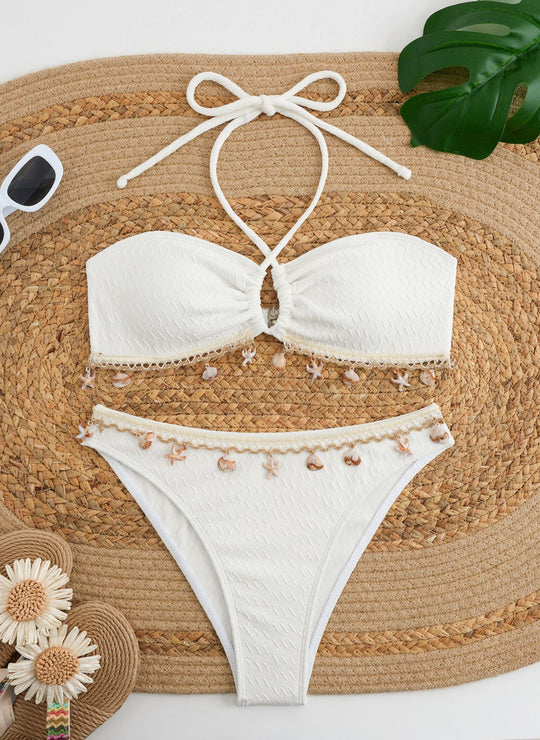 Damen Bikini-Set mit elegantem Bund und detailreichen Muscheldekoren EB