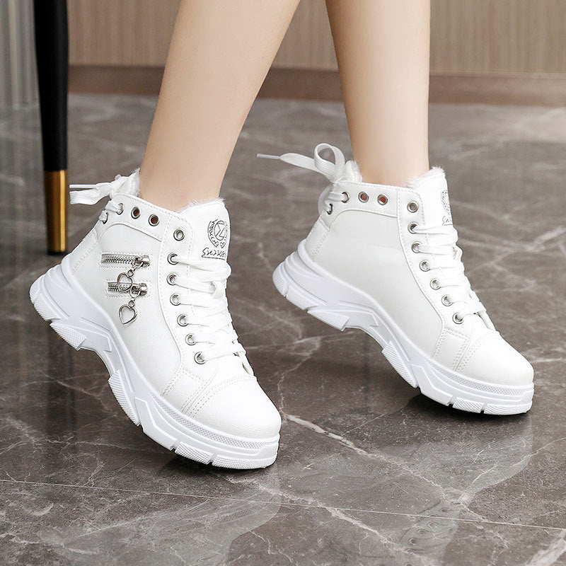 Damen modische High-Top Sneakers mit komfortablem Fleece-Futter und praktischem Reißverschluss EB