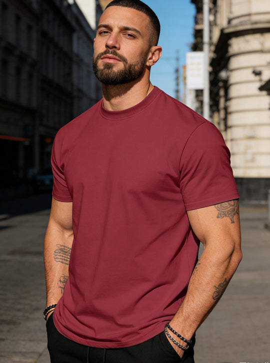 Herren nan körperbetontes hochwertiges Baumwollshirt mit Rundhalsausschnitt EB