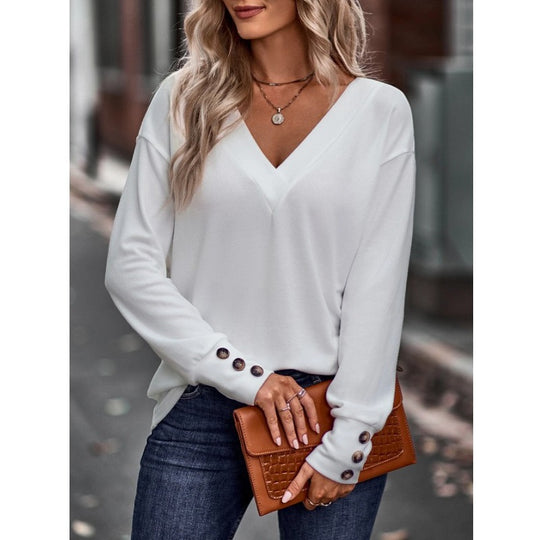 Damen Langarmshirt mit V-Ausschnitt und lockerer Passform EB