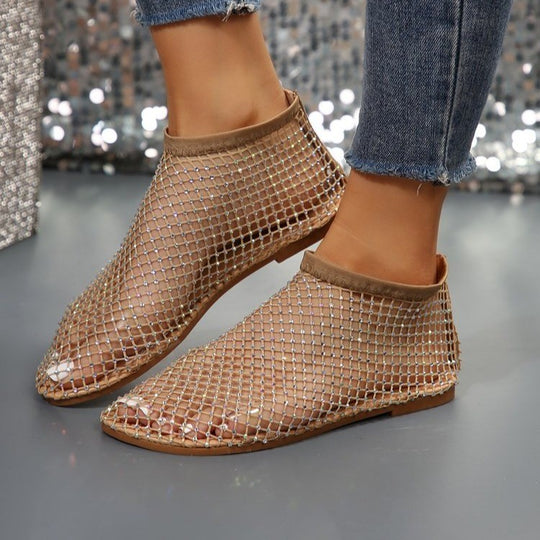 Damen Glitzernde Netzschuhe mit offener Zehenpartie und auffälligen Strasssteinen EB