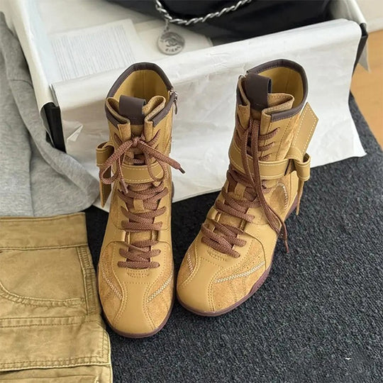 Damen modische Schnürstiefel mit praktischem Reißverschluss und robustem Sohlenprofil EB
