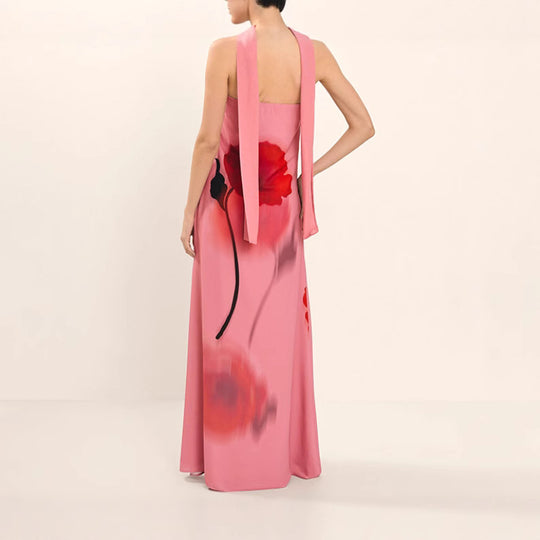 Damen Maxi-Kleid mit floralem Druck und abnehmbarem Schal EB