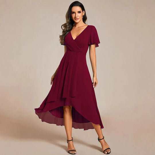 Damen Elegantes Wickelkleid mit asymmetrischem Saum EB