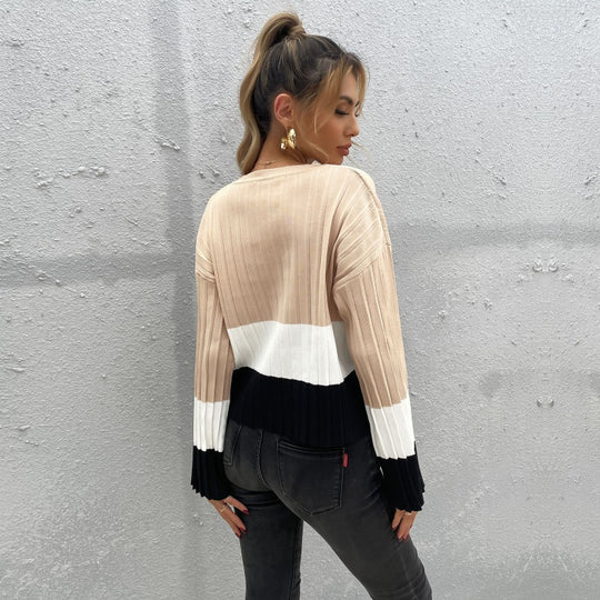 Damen Strickpullover mit modischem Blockstreifen-Design und weiten Ärmeln EB
