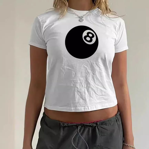 Damen cropped T-Shirt mit einzigartigem 8-Ball-Motiv und lässigem Schnitt EB