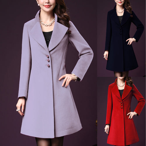 Damen klassischer, taillierter Wollmantel mit elegantem Revers EB