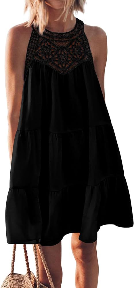 Damen luftiges Sommerkleid mit detaillierter Häkelspitze EB